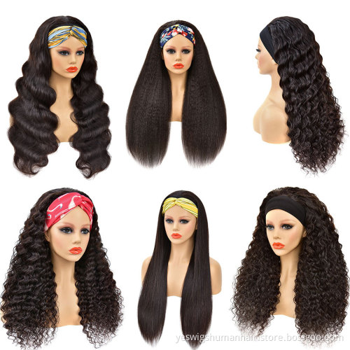 Supplier Virgin Brazilian Cuticle Aligned Deep Wave Headband Wig For Black Women Full Machine Made None Lace Human Hair Wigs